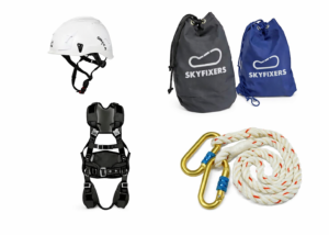 Kit EPIs PRO SKY – casco, arnés, mosquetones, bolsa